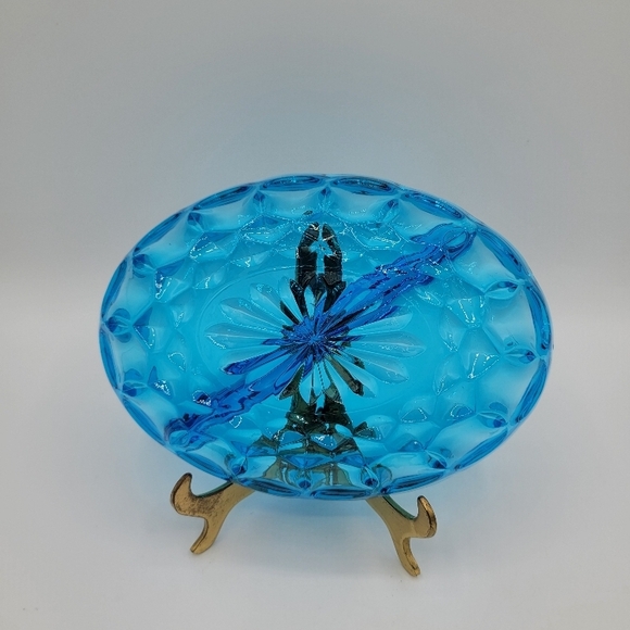 Anchor Hocking Fairfield Lazer Blue Divided Relish Dish Mid Century Glass Vtg - Picture 2 of 9